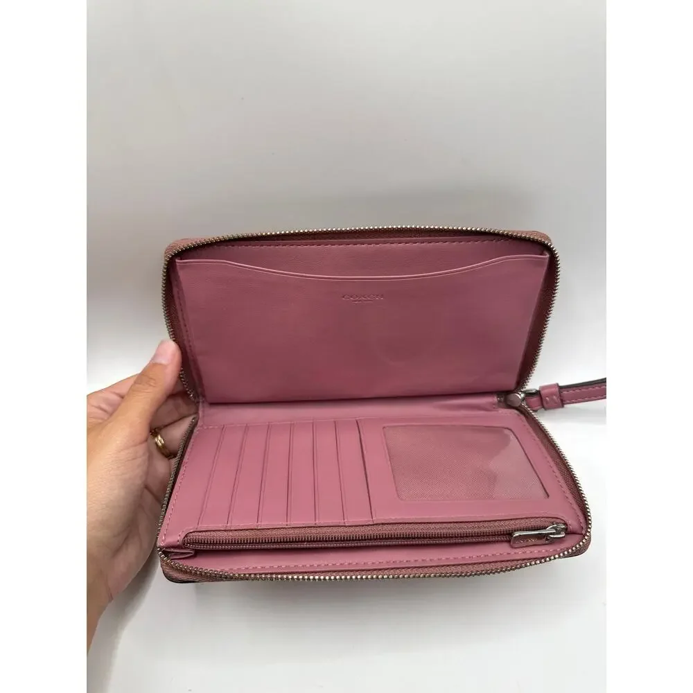 Coach Large Phone Wallet With Dandelion Floral Print Style 2877 Pink Wristlet